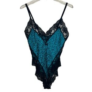 Vintage 80’s California Dynasty Teal and Black Animal Print Lace Lingerie Small